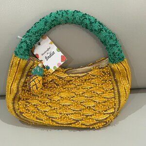 Handcrafted in India Pineapple Beaded Bag w Zipper Charm Tik Tok Viral NWT